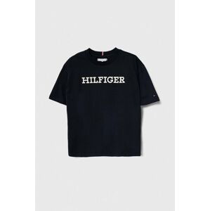 Detské bavlnené tričko Tommy Hilfiger tmavomodrá farba, s nášivkou