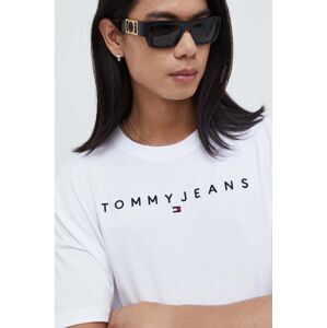 Bavlnené tričko Tommy Jeans pánsky, biela farba, s nášivkou