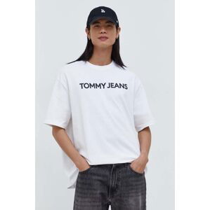 Bavlnené tričko Tommy Jeans pánsky, biela farba, s potlačou