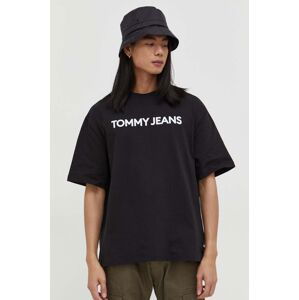 Bavlnené tričko Tommy Jeans pánsky, čierna farba, s potlačou