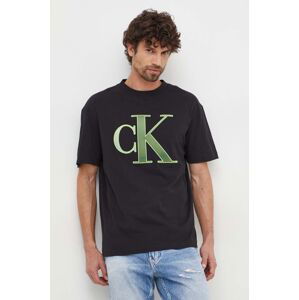 Bavlnené tričko Calvin Klein Jeans pánsky, čierna farba, s nášivkou