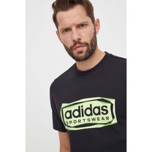 Bavlnené tričko adidas pánsky, čierna farba, s potlačou