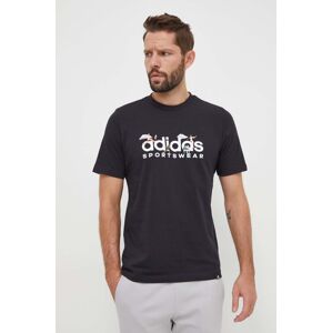 Bavlnené tričko adidas pánske, čierna farba, s potlačou, IS2863