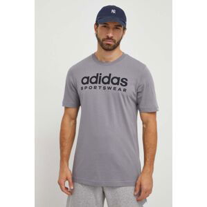 Bavlnené tričko adidas pánsky, šedá farba, s potlačou