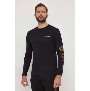 Bavlnené tričko s dlhým rukávom Armani Exchange čierna farba, s nášivkou