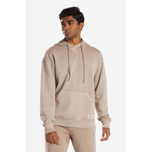 Bavlnená mikina Reebok Classic FT Hoodie HT8195-beige, pánska, béžová farba, s kapucňou, jednofarebná