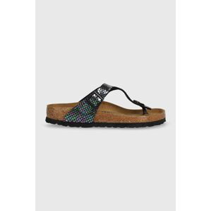 Šľapky Birkenstock Gizeh Snake 1025852.Black-Black, dámske, čierna farba, na plochom podpätku