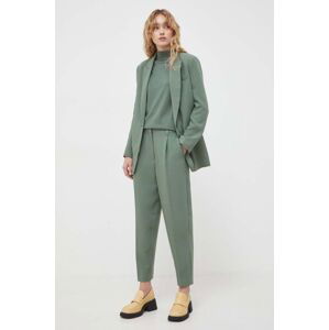 Nohavice Bruuns Bazaar dámske, zelená farba, priliehavé, vysoký pás