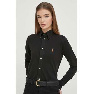 Bavlnená košeľa Polo Ralph Lauren dámska, čierna farba, regular, s klasickým golierom