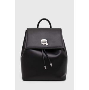 Kožený ruksak Karl Lagerfeld dámsky, čierna farba, malý, s nášivkou