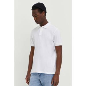 Bavlnené polo tričko Marc O'Polo biela farba, jednofarebný