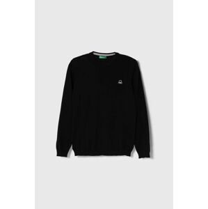 Detský bavlnený sveter United Colors of Benetton čierna farba, tenký