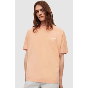 Bavlnené tričko AllSaints UNDERGROUND SS CREW pánske, oranžová farba, s potlačou