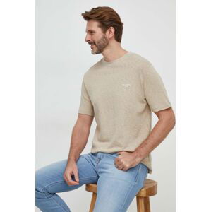 Bavlnené tričko Marc O'Polo pánsky, béžová farba, jednofarebný