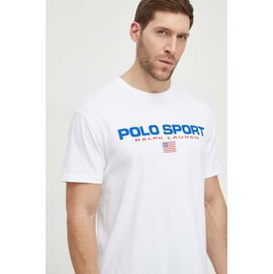 Bavlnené tričko Polo Ralph Lauren pánsky, biela farba, s potlačou