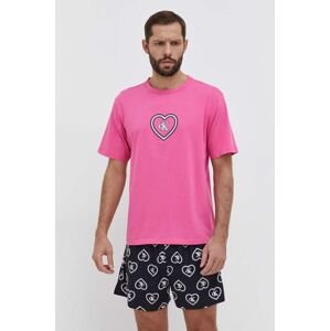 Bavlnené pyžamo Calvin Klein Underwear ružová farba, vzorovaná