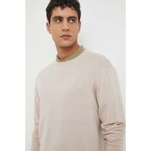 Vlnený sveter Les Deux pánsky, béžová farba, tenký