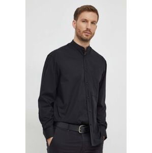 Košeľa Calvin Klein pánska, čierna farba, voľný strih, so stojačikom