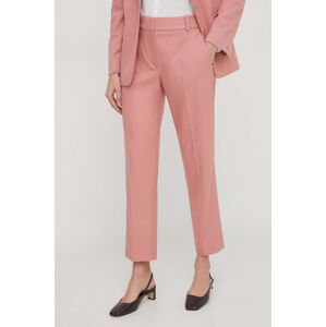 Nohavice Tommy Hilfiger dámske, ružová farba, rovné, vysoký pás