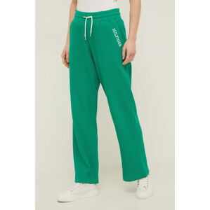 Nohavice Tommy Hilfiger zelená farba, s nášivkou