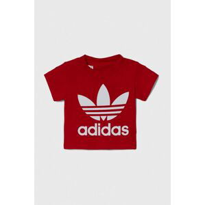 Detské bavlnené tričko adidas Originals červená farba, s potlačou