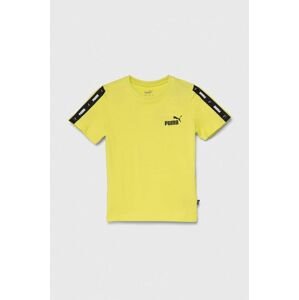 Detské bavlnené tričko Puma Ess Tape Tee B žltá farba, s potlačou