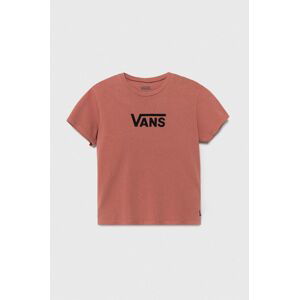 Detské bavlnené tričko Vans VN000F8XCHO1 GIRLS PIGMENT DYE CREW ružová farba, s potlačou