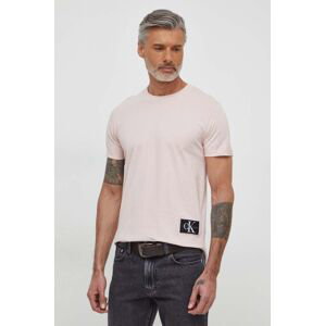 Bavlnené tričko Calvin Klein Jeans pánsky,hnedá farba,s nášivkou,J30J323482