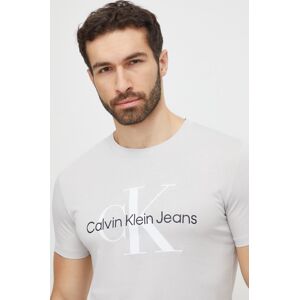 Bavlnené tričko Calvin Klein Jeans pánsky, šedá farba, s potlačou