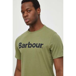 Bavlnené tričko Barbour zelená farba, s potlačou
