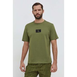 Bavlnené pyžamové tričko Calvin Klein Underwear zelená farba, s potlačou
