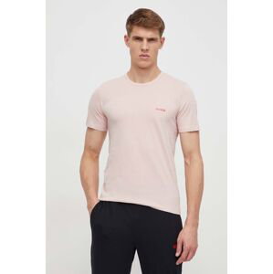 Bavlnené tričko HUGO 3 - pack 3-pak pánske, ružová farba, s potlačou