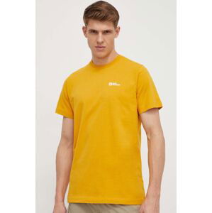 Bavlnené tričko Jack Wolfskin pánsky, žltá farba, jednofarebný