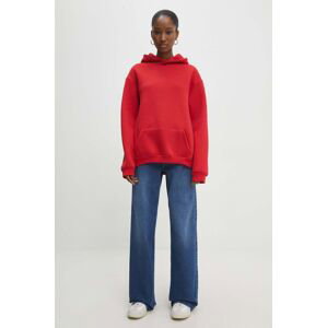 Mikina Answear Lab dámska, červená farba, s kapucňou, jednofarebná