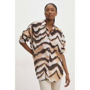 Bavlnená košeľa Answear Lab dámska, hnedá farba, voľný strih, s klasickým golierom
