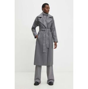 Kabát Answear Lab dámsky, šedá farba, prechodný