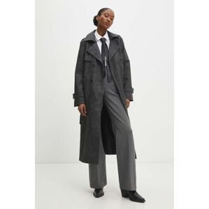 Kabát Answear Lab dámsky, šedá farba, prechodný, dvojradový