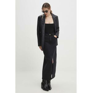 Rifľová sukňa Answear Lab čierna farba, maxi, áčkový strih