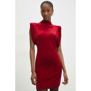 Zamatové šaty Answear Lab červená farba, mini, rovný strih