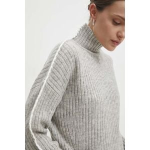 Vlnený sveter Answear Lab šedá farba, s polorolákom