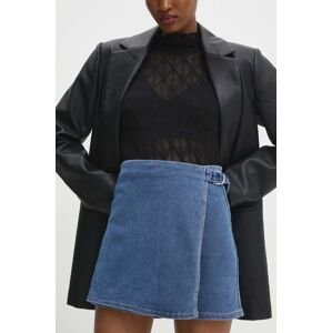 Rifľové krátke nohavice Answear Lab dámske, jednofarebné, vysoký pás