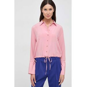 Hodvábna košeľa Liviana Conti ružová farba, regular, s klasickým golierom