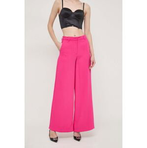 Nohavice Silvian Heach dámske, ružová farba, široké, vysoký pás