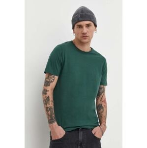 Bavlnené tričko Solid pánsky, zelená farba, jednofarebný