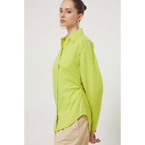 Bavlnená košeľa HUGO dámska, zelená farba, slim, s klasickým golierom
