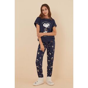 Bavlnené pyžamo women'secret Snoopy tmavomodrá farba, bavlnená, 3136085