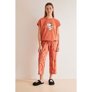 Bavlnené pyžamo women'secret Snoopy oranžová farba, bavlnené, 3137607