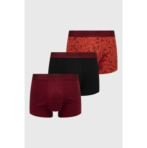 Boxerky Guess 3-pak pánske, bordová farba