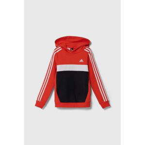 Detská mikina adidas červená farba, s kapucňou, s potlačou