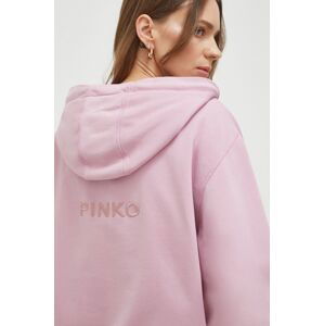 Bavlnená mikina Pinko dámska, ružová farba, s kapucňou, s nášivkou